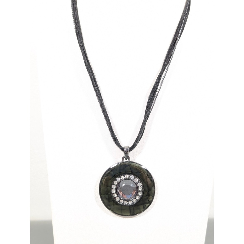 Boho Western Green Crystal Disc Multi Cord‎ Necklace 21"